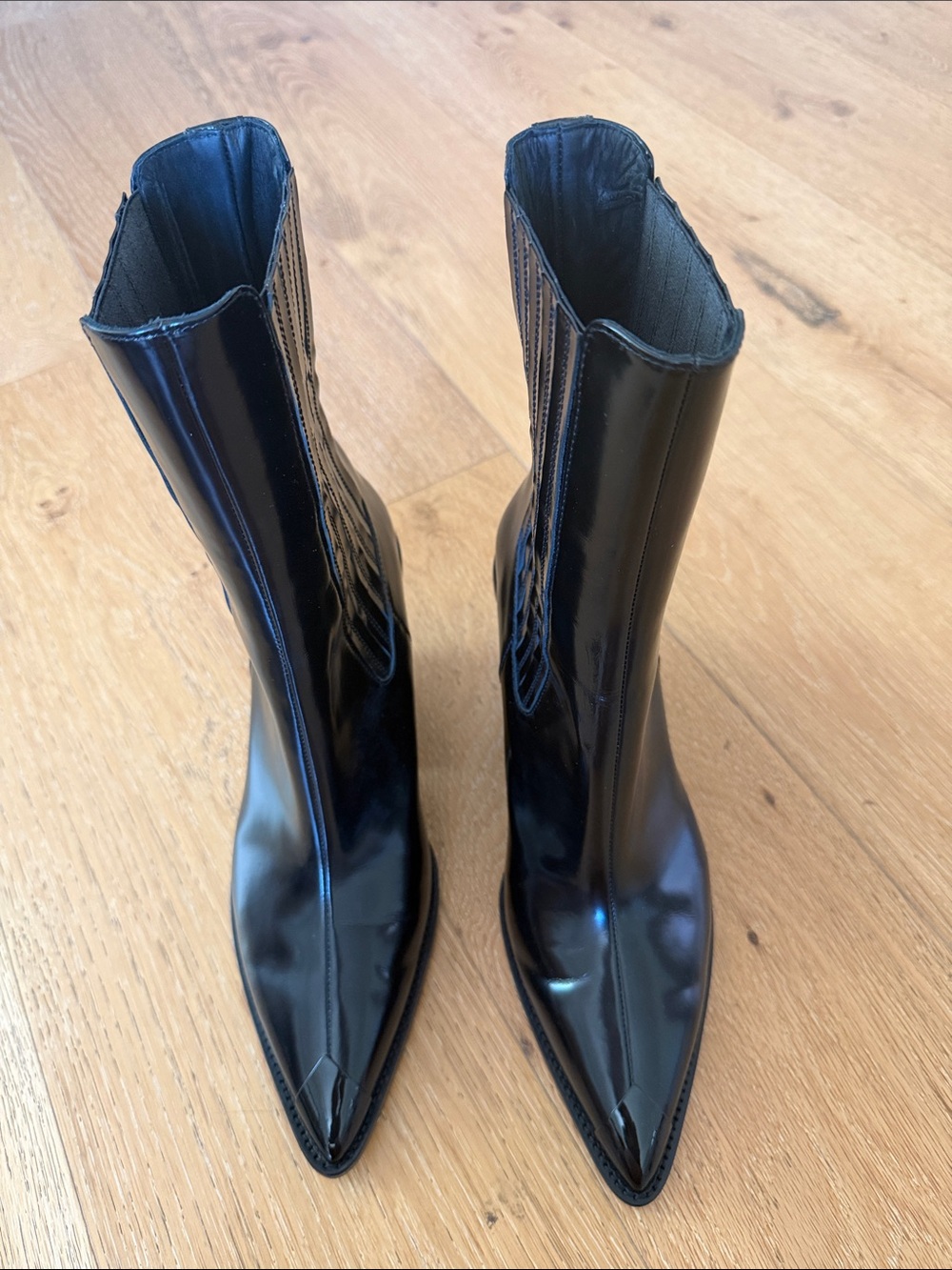 IRO Black Patent Pointed-Toe Ankle Booties